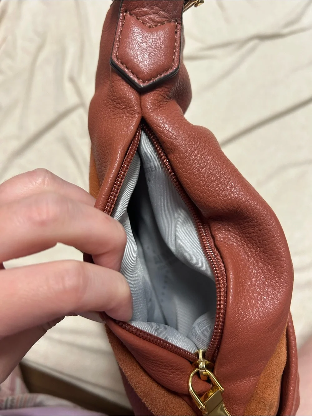 Aimee Kestenberg Tuscany Hobo Purse Bag Slouchy Paneled Suede Pebble Leather